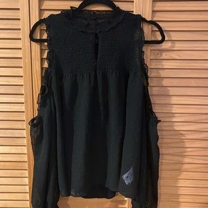 Black Open Shoulder Long Sleeve Blouse
